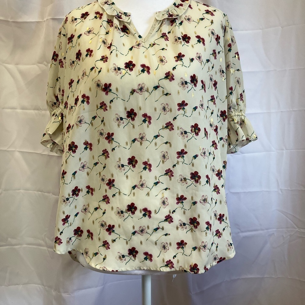 Jon & Anna Cream and Brown Flutter Sleeve Blouse